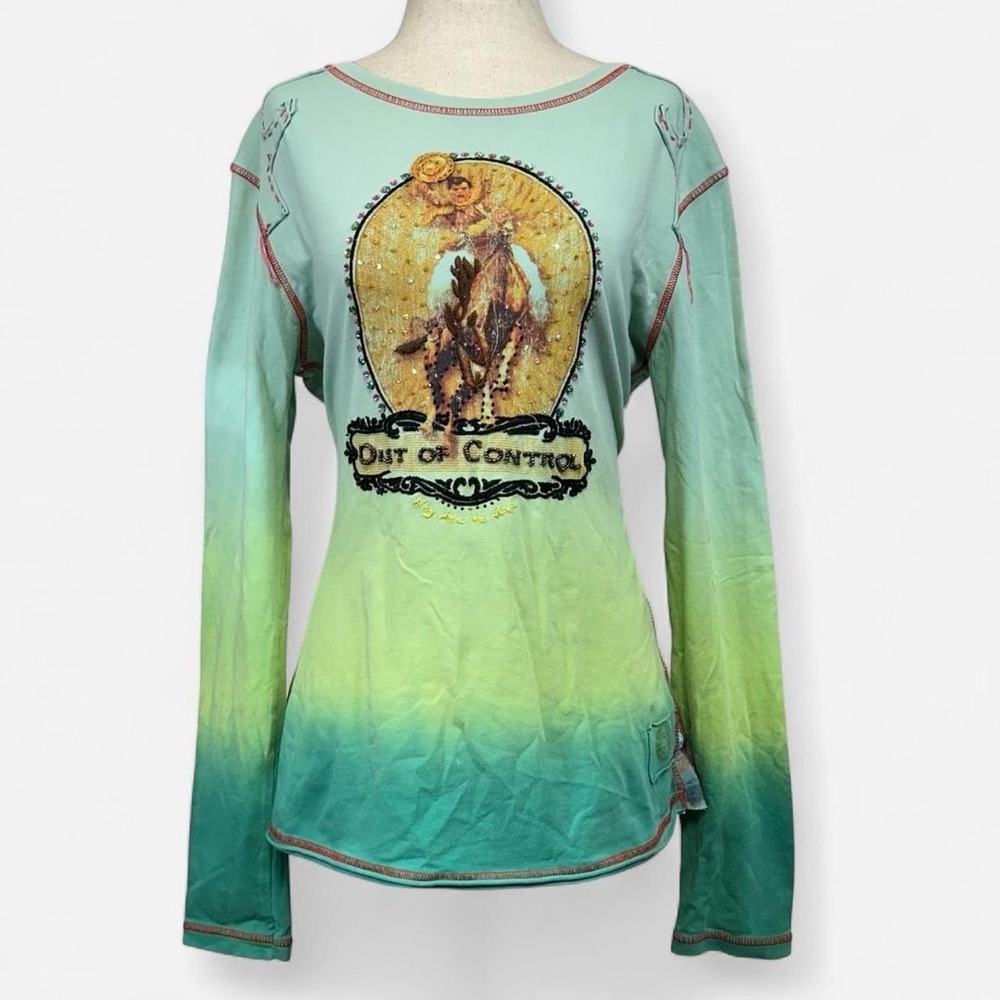 Rare Double D Ranch 2010 Out Of Control Tie Dye Long Sleeve Tee Womens L - Picture 1 of 7